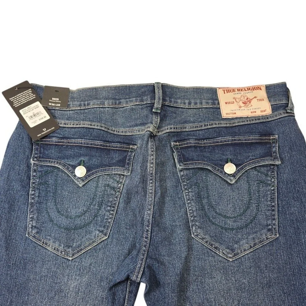 True Religion Rocco Jeans Men 36 Blue Cotton Relaxed Skinny Flap Pocket Designer